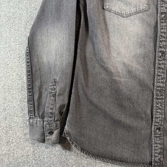 AllSaints Denim Shirt Mens XS Corduroy Collar Gray Flap Pockets Nice Fade - Picture 10 of 14